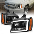 ANZO 07-14 Chevy Tahoe Projector Headlights w/ Plank Style Design Black w/ Amber-1