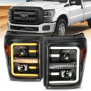 ANZO 2011-2016 Ford F250 Projector Headlights w/ Plank Style Switchback Black w/ Amber-1