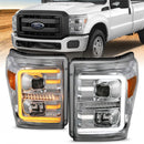 ANZO 11-16 Ford F-250/F-350/F-450 Projector Headlights w/ Plank Style Switchback Chrome w/Amber-1