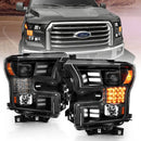 ANZO 15-17 Ford F-150 Project Headlights w/ Plank Style Design Black w/ Amber Sequential Turn Signal-1