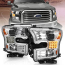 ANZO 15-17 Ford F-150 Proj Headlights w/ Plank Style Design Chrome w/ Amber Sequential Turn Signal-1