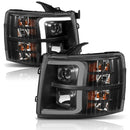 ANZO 07-13 Chevrolet Silverado 1500 Plank Style Projector Headlights Black w/ Amber-2