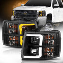 ANZO 07-13 Chevrolet Silverado 1500 Plank Style Projector Headlights Black w/ Amber-1