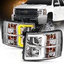 ANZO 07-13 Chevrolet Silverado 1500/2500/3500 Proj Headlights w/ Plank Style Switchback Chrome w/Amb-1