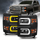 ANZO 14-15 Chevrolet Silverado 1500 Projector Headlights w/ Plank Style Switchback Black w/ Amber-1