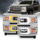 ANZO 14-15 Chevrolet Silverado 1500 Projector Headlights w/ Plank Style Switchback Chrome w/ Amber-1