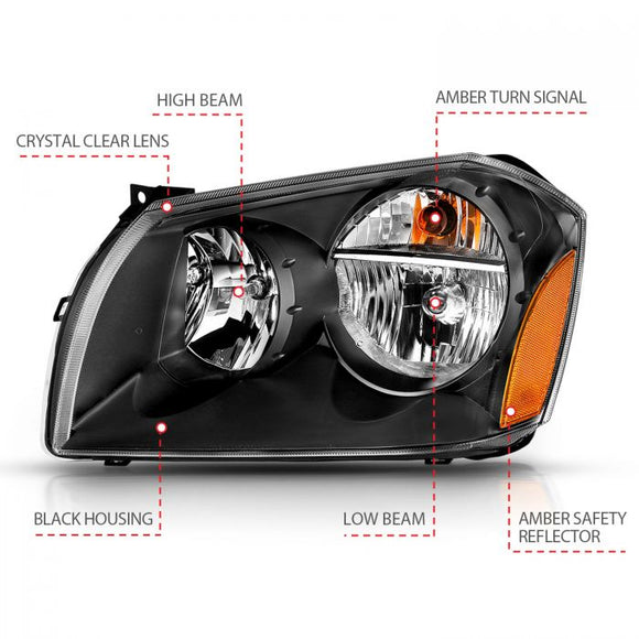 ANZO 2005-2007 Dodge Magnum Crystal Headlight  Black Amber