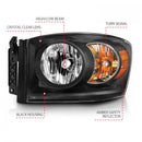 ANZO 2006-2009 Dodge Ram 1500 Crystal Headlight  Black Amber-2