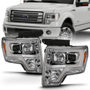 ANZO 2009-2014 Ford F-150 Projector Headlight Plank Style Chrome Amber-1