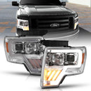 ANZO 2009-2014 Ford F-150 Projector Headlight Chrome Amber-1