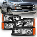ANZO 2003-2006 Chevy Silverado Crystal Headlight w/ Signal Light Black Amber (4 pcs)-1