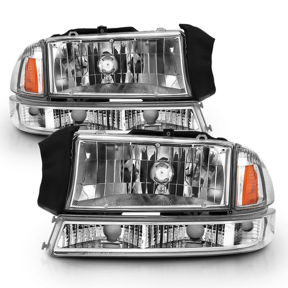 ANZO 1997-2004 Dodge Dakota Crystal Headlight Set Chrome Amber