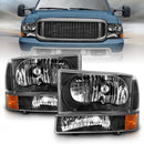 ANZO 2000-2004 Ford Excursion Crystal Headlight w/ Corner Light Black Amber (w/o Bulb)-1