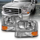 ANZO 2000-2004 Ford Excursion Crystal Headlight w/ Corner Light Chrome Amber (w/o Bulb)-1