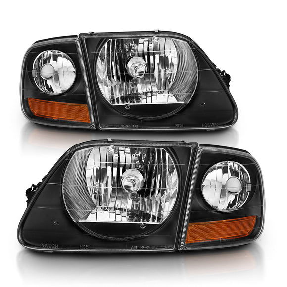 ANZO 1997-2003 Ford F150 Crystal Headlight Black w/ Parking Light