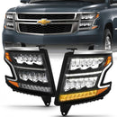 ANZO 15-20 Chevy Tahoe/Suburban LED Light Bar Style Headlights Black w/Sequential w/DRL w/Amber-1