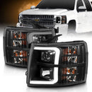 ANZO 07-13 Chevrolet Silverado 3500 Projector Headlights - Black Amber-1