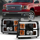 ANZO 2007-2013 Gmc Sierra 1500 Projector Headlight Plank Style Black w/ Clear Lens Amber-1
