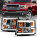 ANZO 2007-2013 Gmc Sierra 1500 Projector Headlight Plank Style Chrome w/ Clear Lens Amber-1
