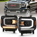 ANZO 2016-2019 Gmc Sierra 1500 Projector Headlight Plank Style Black w/ Sequential Amber Signal-1