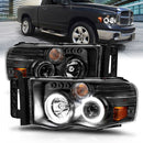 ANZO 2002-2005 Dodge Ram 1500 Projector Headlights w/ Halo Black Clear Amber-1