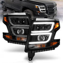 ANZO 2015-2020 Chevy Tahoe Projector Headlights Plank Style Black w/DRL-1
