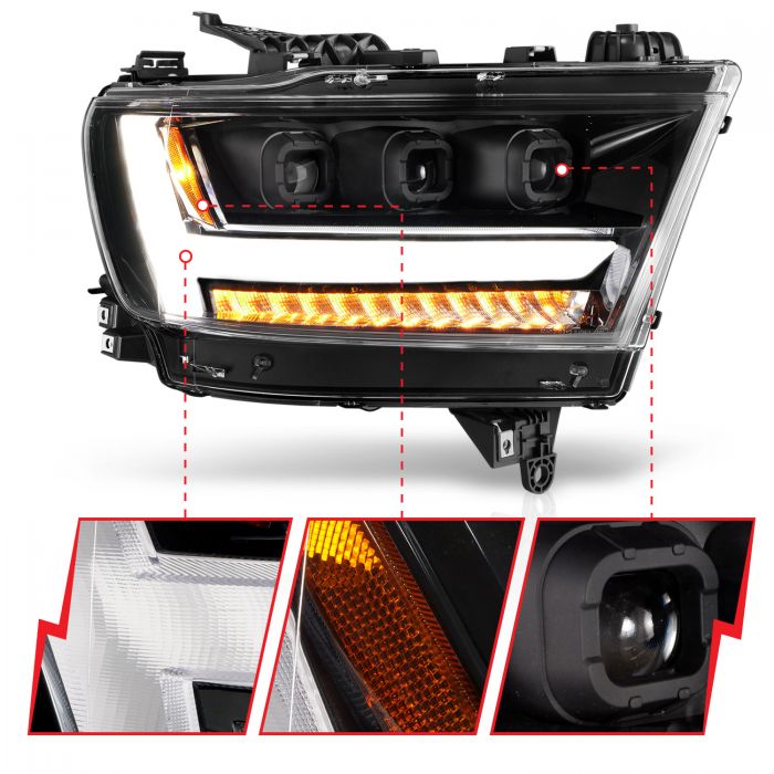 ANZO 2019-2020 Dodge Ram 1500  LED Projector Headlights Plank Style w/ Sequential Black (Passenger) - 0