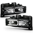 ANZO 1999-2000 Cadillac Escalade Crystal Headlights Light Bar Black Housing (Pair)-1