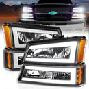 ANZO 2003-2006 Chevrolet Silverado 1500 Crystal Headlights w/ Light Bar Black Housing-1