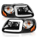 ANZO 1997-2003 Ford F-150 Projector Headlights w/ Light Bar Black Housing-1