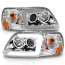 ANZO 1997-2003 Ford F-150 Projector Headlights w/ Light Bar Chrome Housing-1