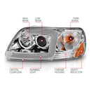 ANZO 1997-2003 Ford F-150 Projector Headlights w/ Light Bar Chrome Housing-2