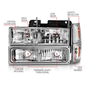ANZO 88-98 Chevrolet C1500 Crystal Headlights Chrome w/ Signal and Side Marker Lights - 0