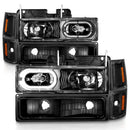 ANZO 88-98 Chevrolet C1500 Crystal Headlights Black Housing w/ Signal and Side Marker Lights-1