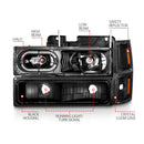 ANZO 88-98 Chevrolet C1500 Crystal Headlights Black Housing w/ Signal and Side Marker Lights-2