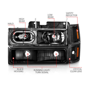 ANZO 88-98 Chevrolet C1500 Crystal Headlights Black Housing w/ Signal and Side Marker Lights - 0