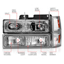 ANZO 88-98 Chevrolet C1500 Crystal Headlights Chrome Housing w/ Signal and Side Marker Lights-2
