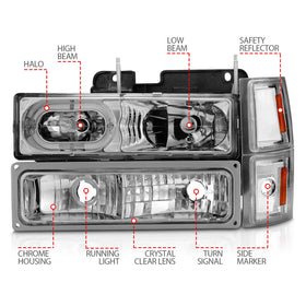 ANZO 88-98 Chevrolet C1500 Crystal Headlights Chrome Housing w/ Signal and Side Marker Lights - 0