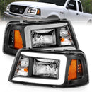 ANZO 2001-2011 Ford Ranger Crystal Headlights w/ Light Bar Black Housing-1
