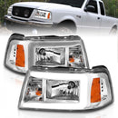ANZO 2001-2011 Ford Ranger Crystal Headlights w/ Light Bar Chrome Housing-1