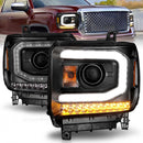 ANZO 2014-2015 GMC Sierra 1500 Projector Headlights w/ Light Bar Black Housing (Halogen Type)-1