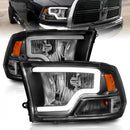 ANZO 2009-2018 Dodge Ram 1500 Crystal Headlights w/ Light Bar Black Housing-1