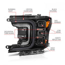 Anzo 18-20 Ford F-150 Full Led Projector Smoke Bar Style Headlights Black Amber-3