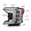 Anzo 18-20 Ford F-150 Full Led Projector Light Bar Style Headlights - Chrome Amber-2