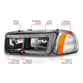 Anzo 99-17 GMC Sierra/Denali Headlights Black Amber (w/C Light Bars) - 0