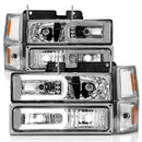 ANZO 88-98 Chevrolet C1500 Crystal Headlights w/Light Bar Chrome Housing w/ Signal Side Markers 8Pcs-1
