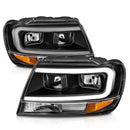 ANZO 99-04 Jeep Grand Cherokee Crystal Headlights - w/ Light Bar Black Housing-1