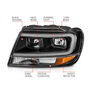 ANZO 99-04 Jeep Grand Cherokee Crystal Headlights - w/ Light Bar Black Housing-2