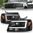 ANZO 2004-2008 Ford  F-150 Projector Headlights w/ Light Bar Black Housing-1