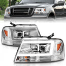 ANZO 2004-2008 Ford  F-150 Projector Headlights w/ Light Bar Chrome Housing-1